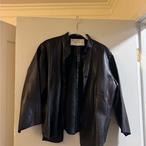 Vintage Black Leather Jacket with Frog Clasps